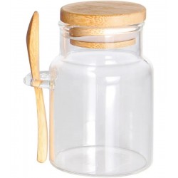 Porta Mantimento 150ml 9 Cm Por 6cm Em Vidro Borossilicato Com Tampa E Colher Bambu